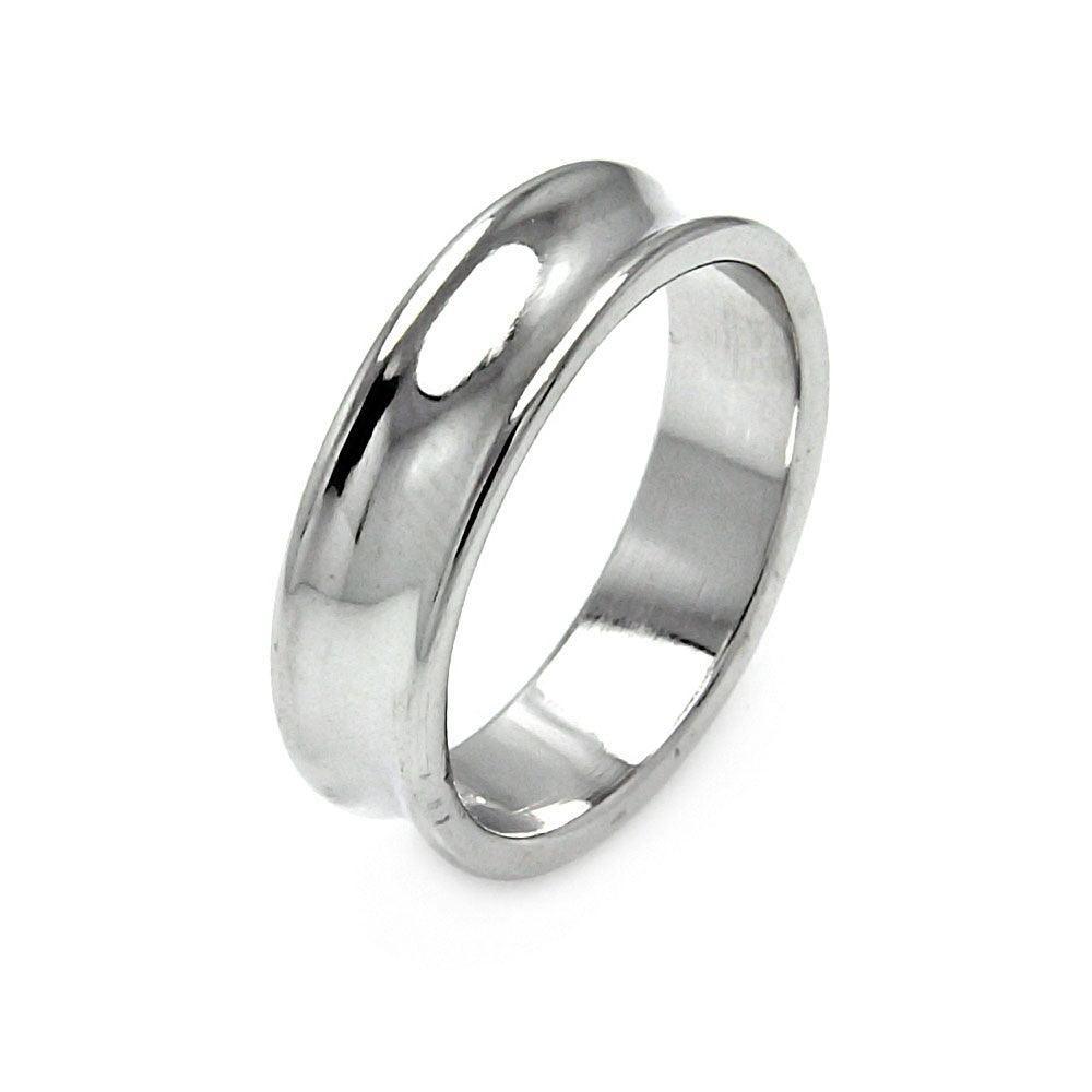 Silver 925 Rhodium Plated High Polished Border Ring - STR00020