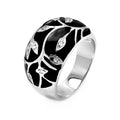 Silver 925 Rhodium Plated Black Enamel CZ Leaf Ring - STR00040