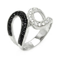Silver 925 Rhodium and Black Rhodium Plated Clear and Black CZ Ring - STR00046
