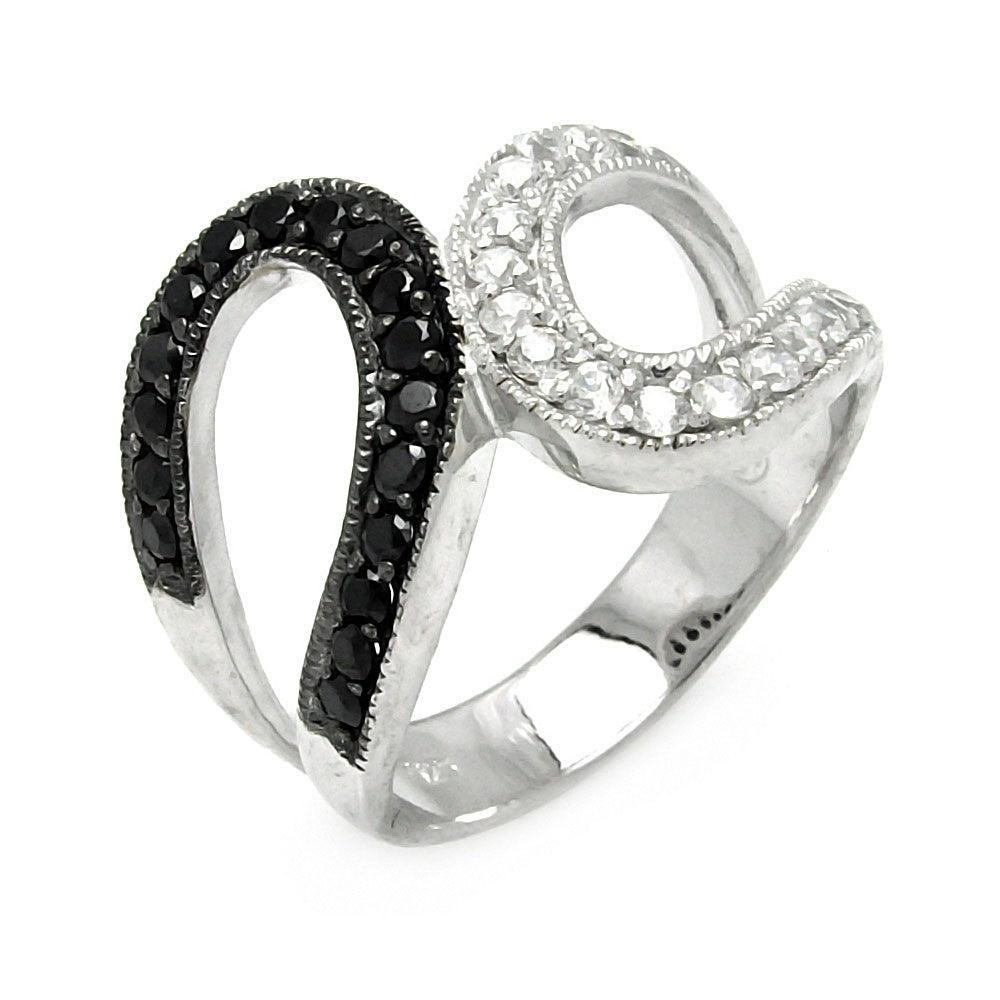 Silver 925 Rhodium and Black Rhodium Plated Clear and Black CZ Ring - STR00046