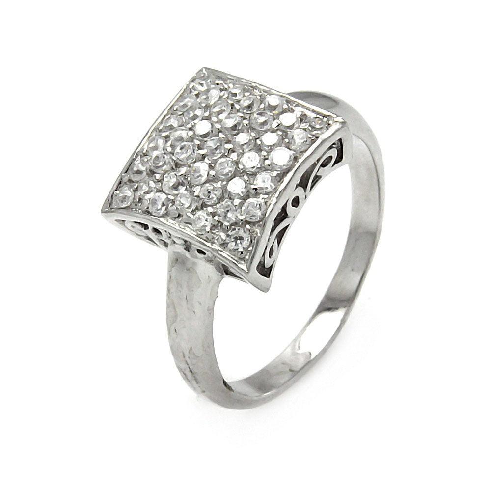 Silver 925 Rhodium Plated Pave CZ Square Ring - STR00049A
