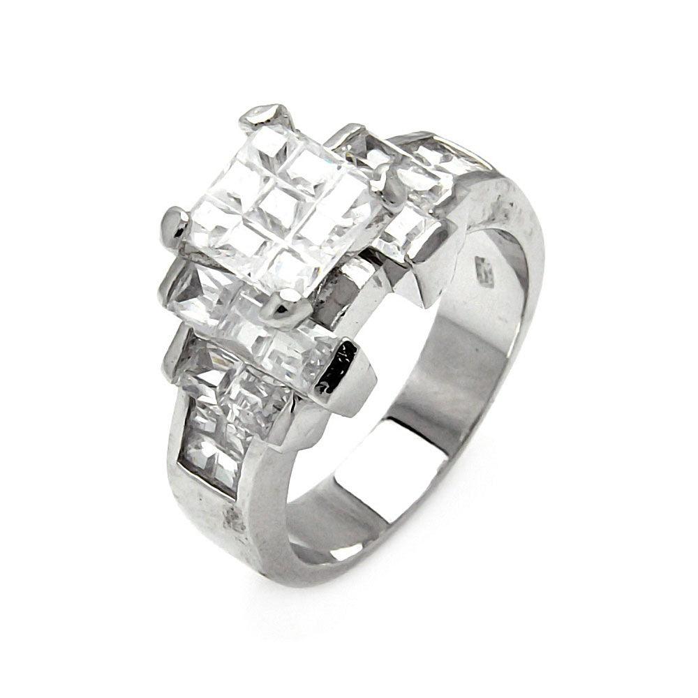 Silver 925 Rhodium Plated Diamond Cut CZ Ring - STR00052