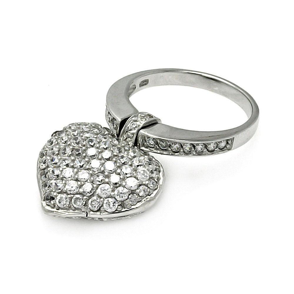 Silver 925 Rhodium Plated Movable CZ Heart Ring - STR00053