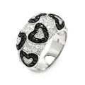 Silver 925 Rhodium and Black Rhodium Plated Clear and Black CZ Heart Ring - STR00060