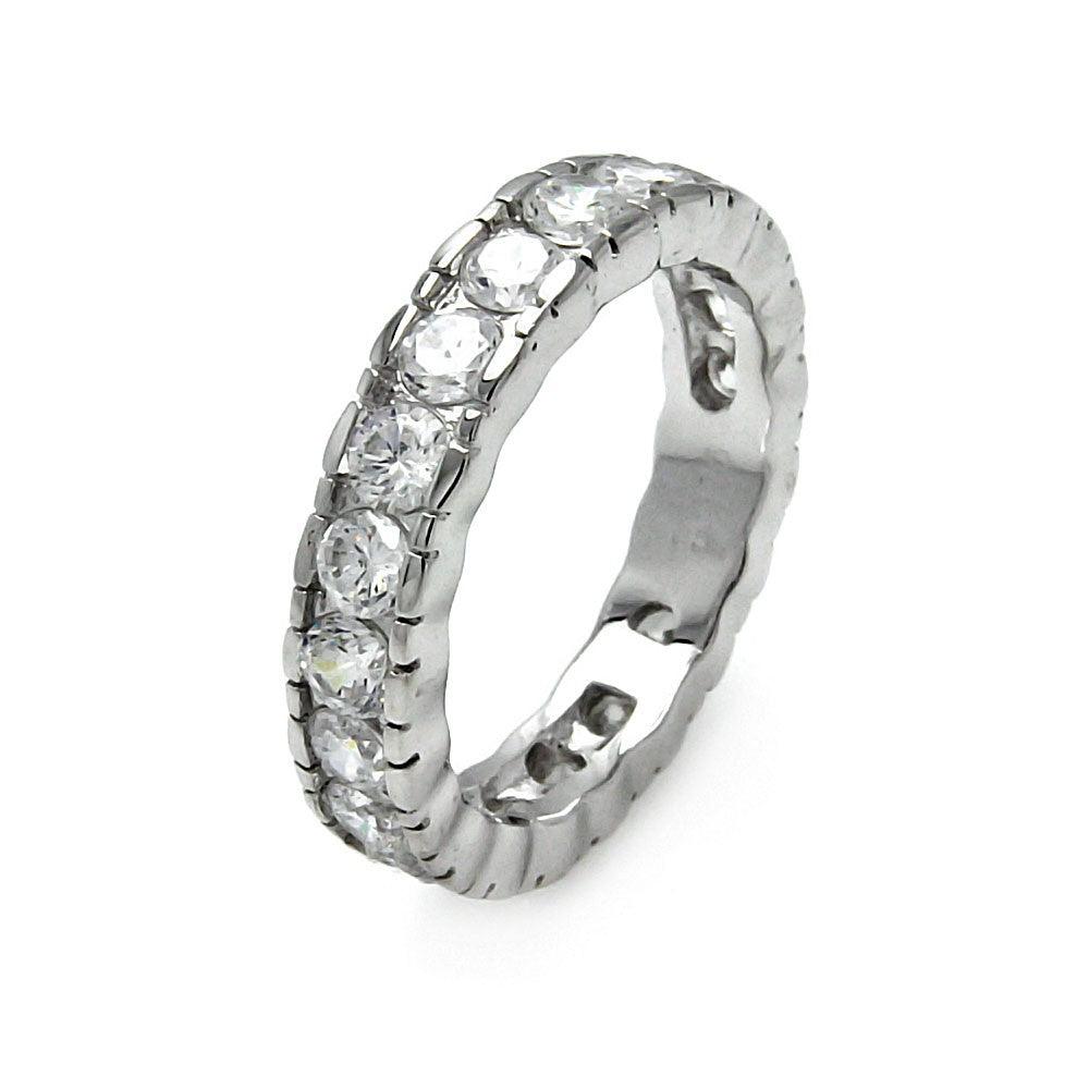 Silver 925 Rhodium Plated Channel Set CZ Stackable Ring - STR00071
