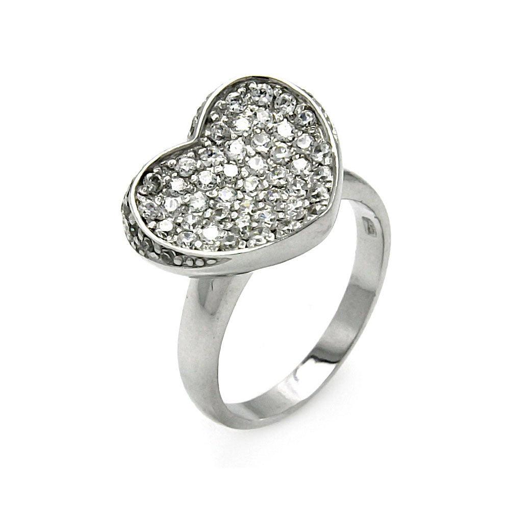 Silver 925 Rhodium Plated Pave Set CZ Heart Ring - STR00072