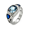 Silver 925 Rhodium Plated Square Blue Cushion Cut Triangular CZ Ring - STR00082BLU