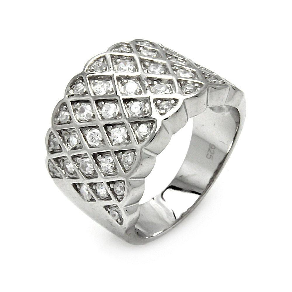 Silver 925 Rhodium Plated Net Design CZ Ring - STR00084
