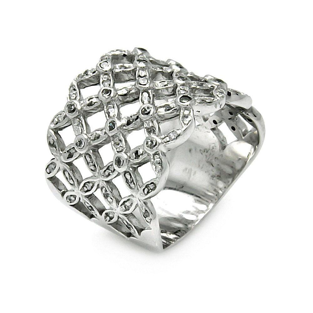 Silver 925 Rhodium Plated CZ Multi Flower Ring - STR00098