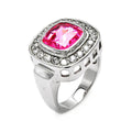 Silver 925 Rhodium Plated Pink Square CZ Ring - STR00101