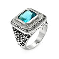 Silver 925 Oxidized Rhodium Plated Blue Square CZ Ring - STR00102BLU
