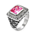 Silver 925 Oxidized Rhodium Plated Pink Square CZ Ring - STR00102PNK
