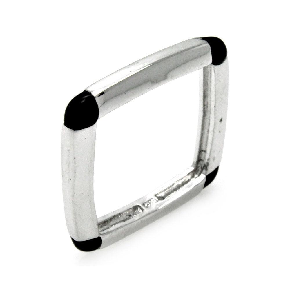 Silver 925 Rhodium Plated Black Enamel Square Ring - STR00105