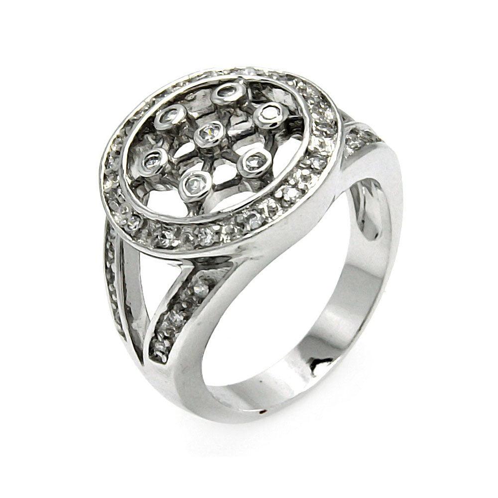 Silver 925 Rhodium Plated CZ Helm Wheel Ring - STR00106