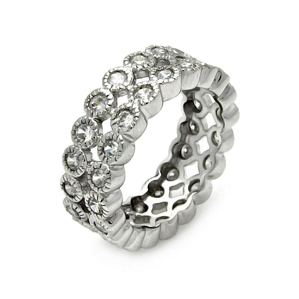 Silver 925 Rhodium Plated 2 Row CZ Eternity Ring - STR00118