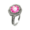 Silver 925 Oxidized Rhodium Plated Pink Octagon CZ Ring - STR00120PNK
