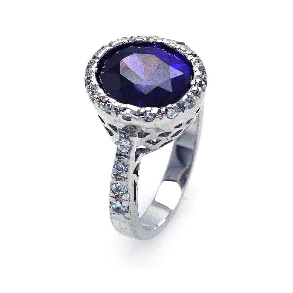 Silver 925 Rhodium Plated Clear and Purple Center CZ Ring - STR00132AMY