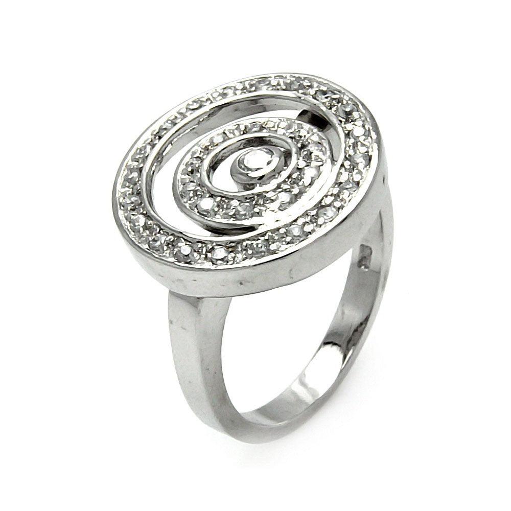 Silver 925 Rhodium Plated Double Circle CZ Ring - STR00134