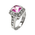Silver 925 Rhodium Plated Square Pink CZ Ring - STR00168