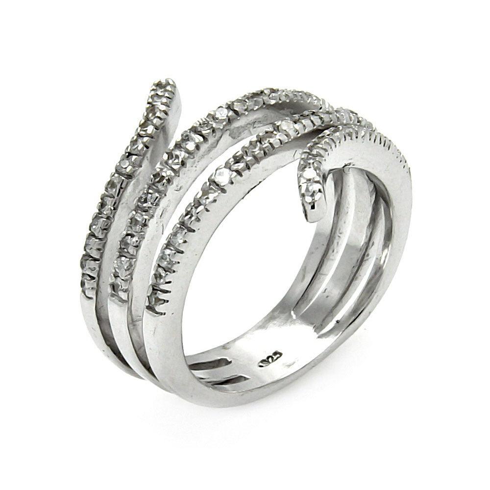 Silver 925 Rhodium Plated CZ Wrap Around Ring - STR00204