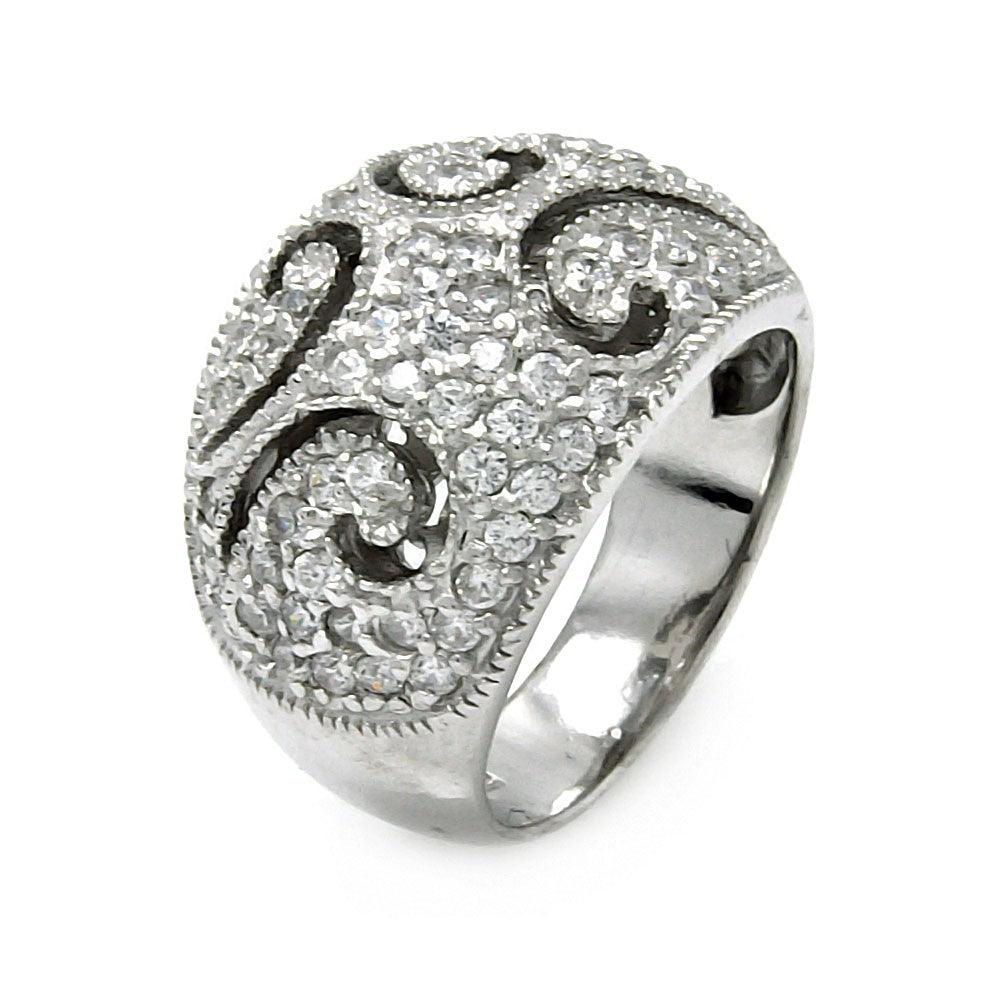 Silver 925 Rhodium Plated Pave Set CZ Wave Ring - STR00223