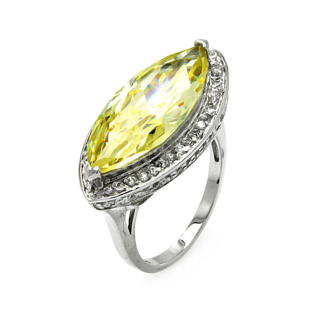 Silver 925 Rhodium Plated Yellow Cat's Eye CZ Ring - STR00233YEL