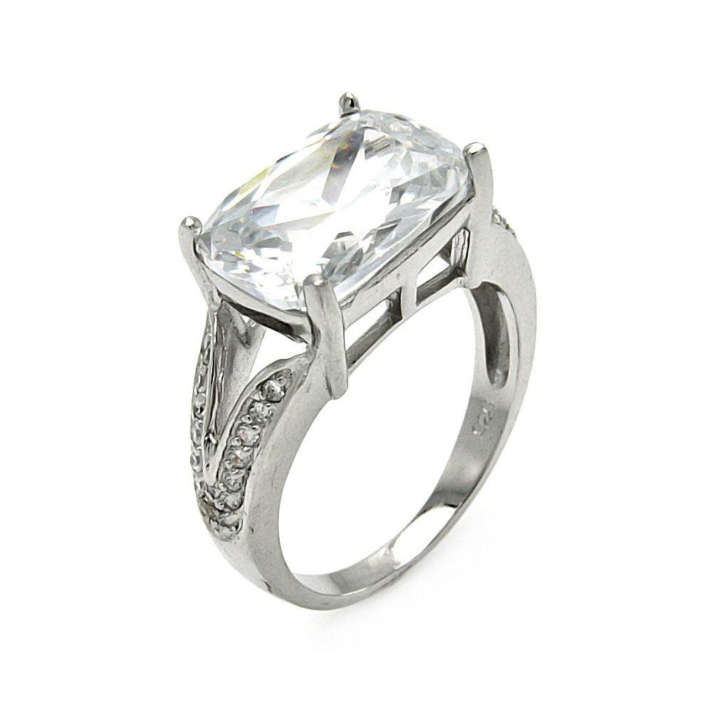 Silver 925 Rhodium Plated Rectangular CZ Ring - STR00253