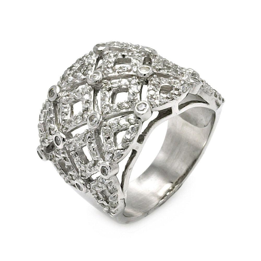 Silver 925 Rhodium Plated CZ Net Ring - STR00265