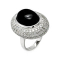 Silver 925 Rhodium Plated Black Onyx Center CZ Ring - STR00275