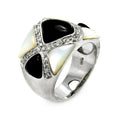Silver 925 Rhodium Plated Black Onyx Pearl CZ Ring - STR00276