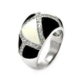 Silver 925 Rhodium Plated Black and White Enamel CZ Ring - STR00278