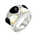 Silver 925 Rhodium Plated Onyx Pearl Heart CZ Ring - STR00279