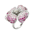 Silver 925 Rhodium Plated Pink CZ Clover Ring - STR00296