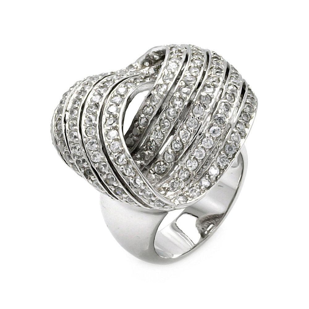 Silver 925 Rhodium Plated 5 Row CZ Wave Ring - STR00297