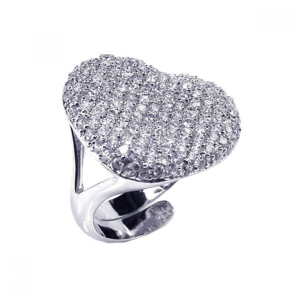Silver 925 Rhodium Plated Pave Set CZ Heart Ring - STR00303