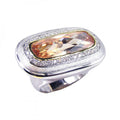 Silver 925 Rhodium Plated Wide Champagne and Clear CZ Ring - STR00311