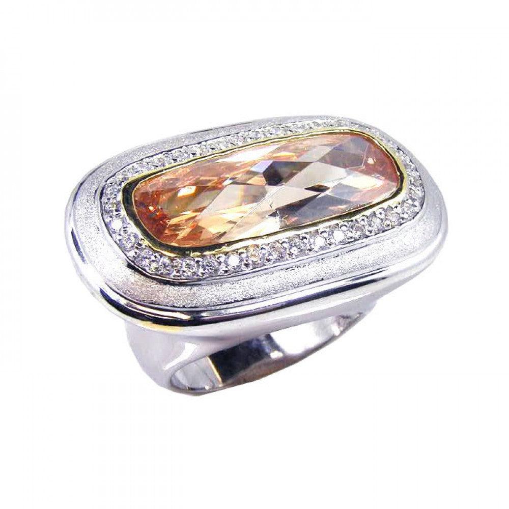 Silver 925 Rhodium Plated Wide Champagne and Clear CZ Ring - STR00311