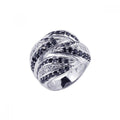 Silver 925 Rhodium Plated Black and Clear CZ Interlocked Ring - STR00314