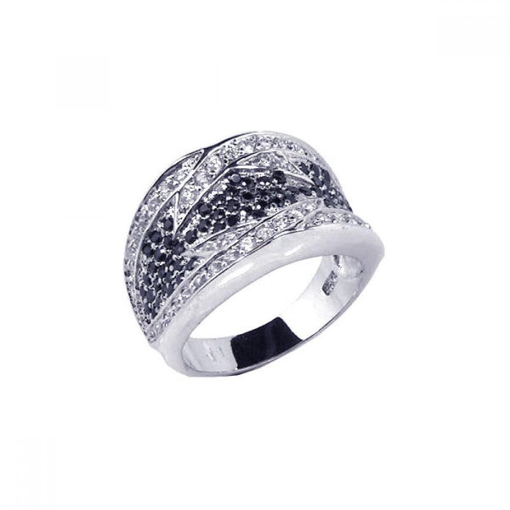 Silver 925 Rhodium Plated Pave Set Black and Clear CZ Ring - STR00319