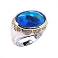 Silver 925 Rhodium and Gold Plated Blue and Clear CZ Dome Ring - STR00323