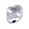 Silver 925 Rhodium Plated Sand Blast Heart Ring - STR00326