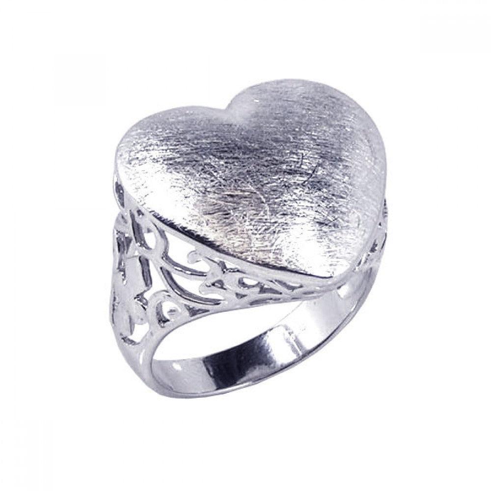 Silver 925 Rhodium Plated Sand Blast Heart Ring - STR00326