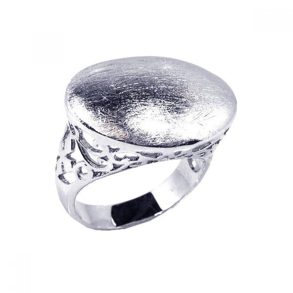Silver 925 Rhodium Plated Sand Blast Oval Ring - STR00327