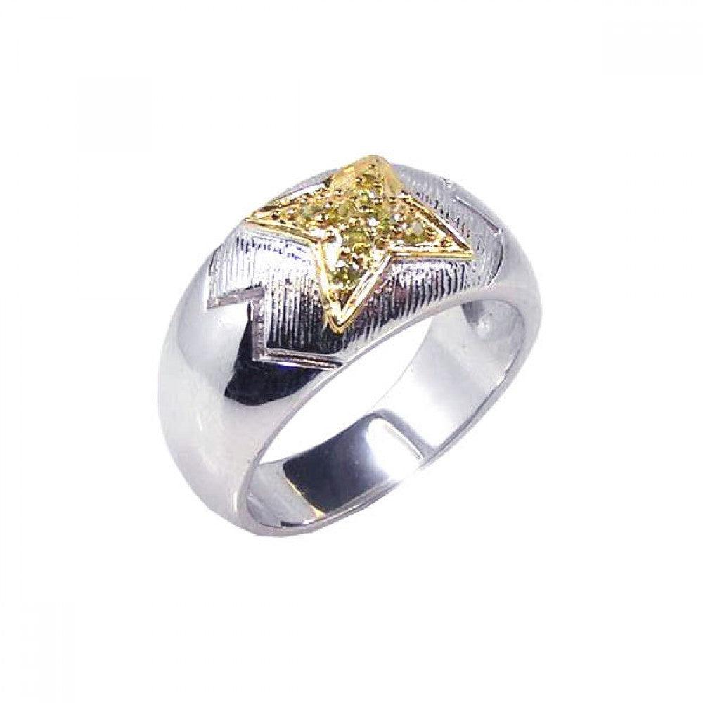 Silver 925 Rhodium Gold Plated Yellow CZ Center Ring - STR00337
