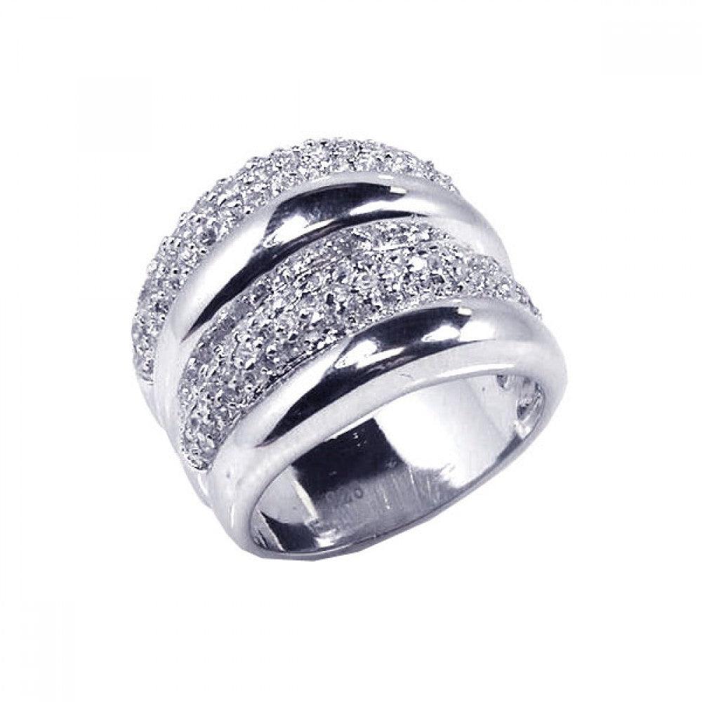 Silver 925 Rhodium Plated CZ Wide Ring - STR00338