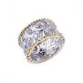 Silver 925 Rhodium and Gold Plated Border CZ Flower Ring - STR00342