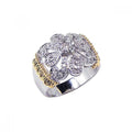 Silver 925 Rhodium and Gold Plated CZ Flower Ring - STR00343