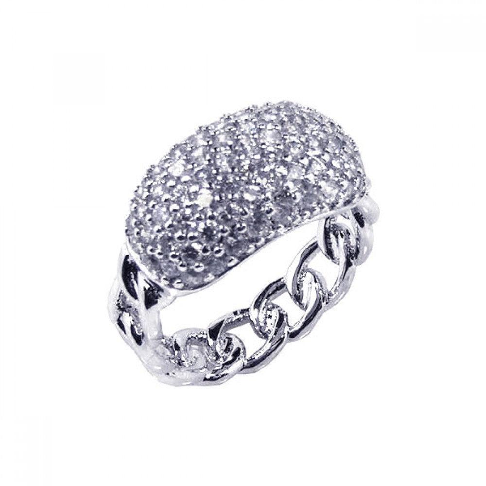 Silver 925 Rhodium Plated Pave Set CZ ID Chain Ring - STR00347