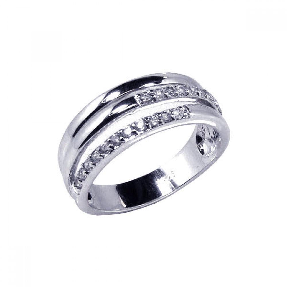 Silver 925 Rhodium Plated 3 Row CZ Ring - STR00352
