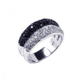 Silver 925 Rhodium and Black Rhodium Plated Pave Set Clear and Black CZ Ring - STR00353